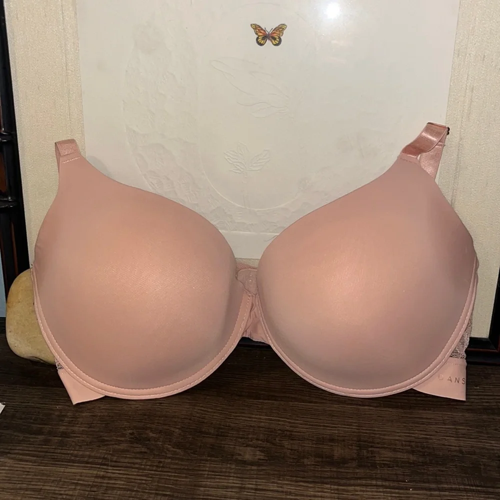 DANSKIN Underwire Lace Sides Smooth T-Shirt Dusty Rose Bra sz 38DD NWOT